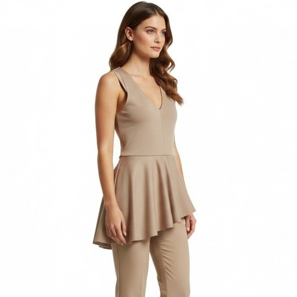 Zara Top Womens S Beige Sleeveless V Neck Asymmetrical Minimalist Clean Girl